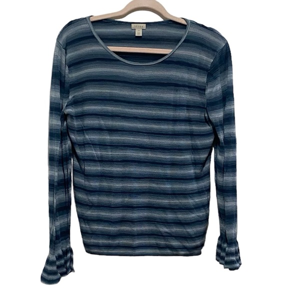 hinge Tops Hinge Teal Abyss Combo Long Sleeve Shirt Ruffle Detail